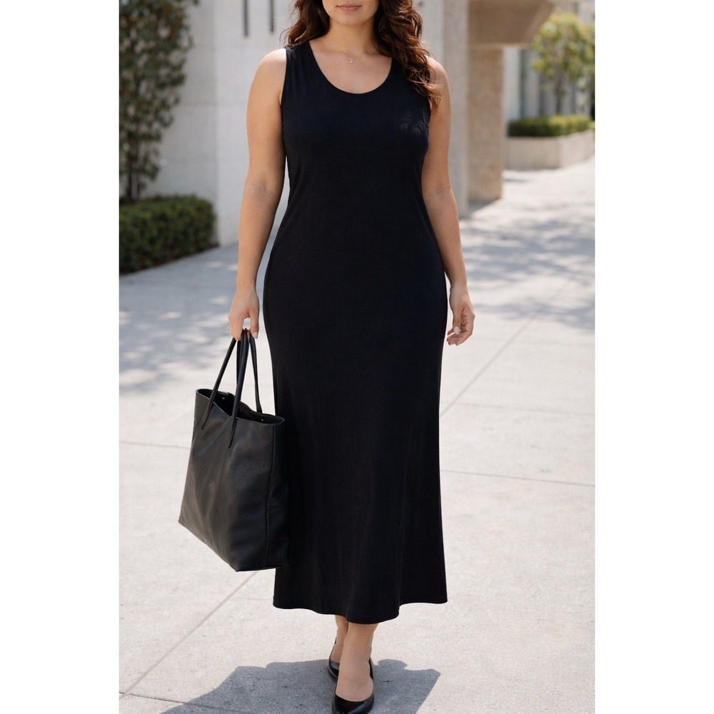Travelsmith Sleeveless Slinky Liquid Knit Maxi Dress‎ 1X Black Long Classic Tank